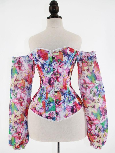 Fashion Floral Sexy Off-the-Shoulder Long Sleeve Overbust Victorian Corset
