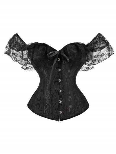 Black/White Retro Floral Lace Off-the-Shoulder Overbust Gothic Corset