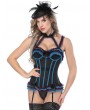 Blue/White Halter Ruffle Sexy Boned Burlesque Overbust Corset