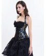 Blue Halter Vintage Brocade Overbust Gothic Corset