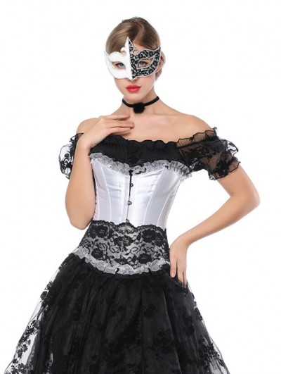 White Gothic Vintage Lace Ruffle Overbust Burlesque Corset