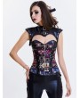 Black Gothic Pattern Leather Overbust Steampunk Corset with Shrug