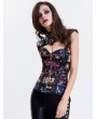 Black Gothic Pattern Leather Overbust Steampunk Corset with Shrug