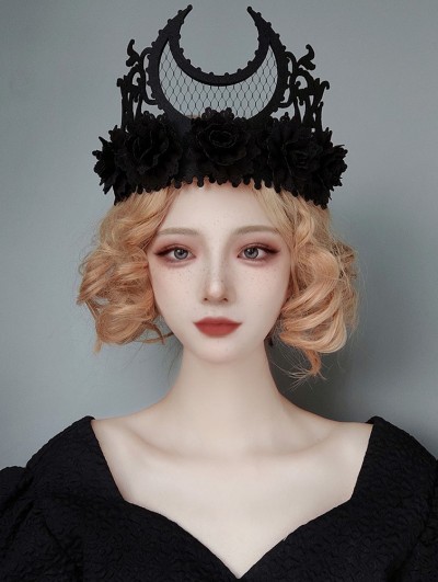 Black Gothic Flower Halloween Party Crown Headdress