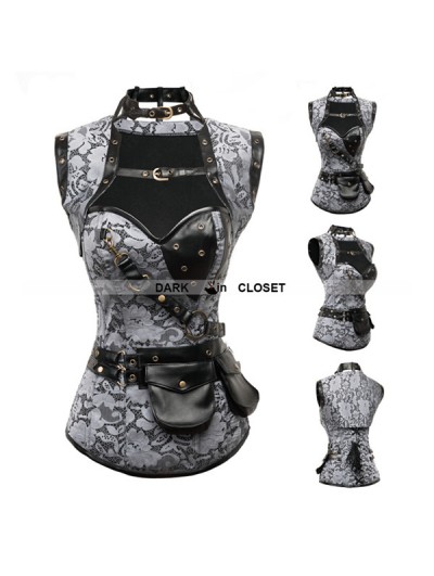 Black Pattern Steampunk Overbust Corset with Jacket