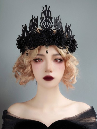Black Gothic Princess Wedding Flower Pendant Crown Headdress