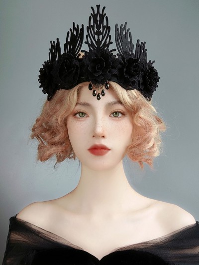 Black Gothic Baroque Retro Queen Crown Headdress