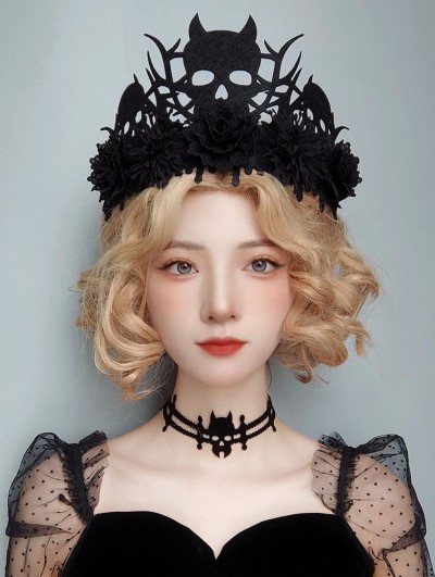 Black Gothic Skull Flower Halloween Ball Crown Headdress