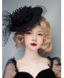 Black Gothic Tulle Flower Tea Party Elegant Hat Headdress