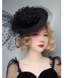 Black Gothic Tulle Flower Tea Party Elegant Hat Headdress