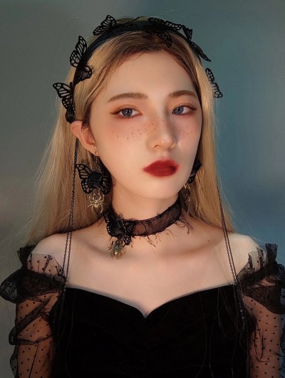 Black Vintage Gothic Spider Butterfly Earrings
