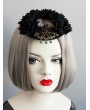 Black Gothic Lace Flower Blue Faux Crystal Prom Costume Hat Headdress