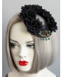 Black Gothic Lace Flower Blue Faux Crystal Prom Costume Hat Headdress