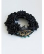 Black Gothic Lace Flower Blue Faux Crystal Prom Costume Hat Headdress