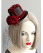 Gothic Red Cross Velvet Rose Hat Headdress with Black Veil