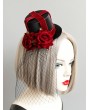 Gothic Red Cross Velvet Rose Hat Headdress with Black Veil
