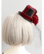 Gothic Red Cross Velvet Rose Hat Headdress with Black Veil