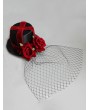 Gothic Red Cross Velvet Rose Hat Headdress with Black Veil