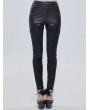 Devil Fashion Black Gothic Punk Leather Lace Applique Long Slim Pants for Women