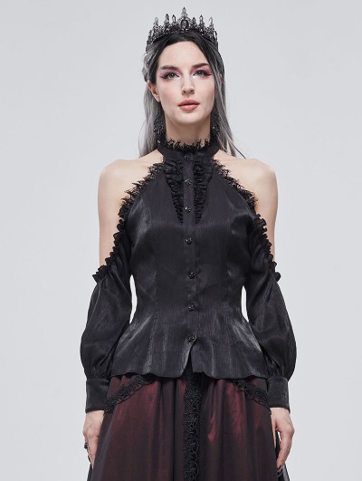 Devil Fashion Black Elegant Gothic Sexy Off-the-Shoulder Long Sleeve Shirt for Women