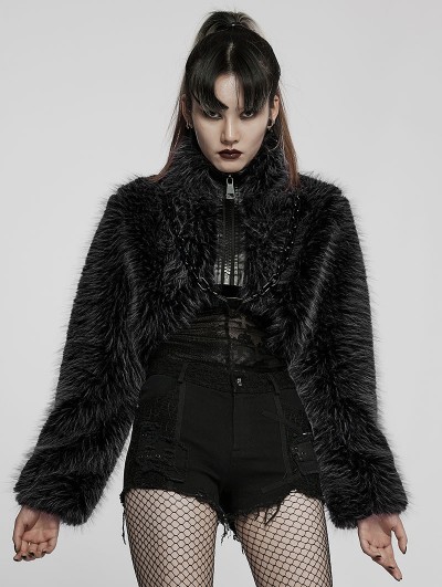 Punk Rave Black Gothic Punk Faux Wool Daily Loose Short Coat for Women