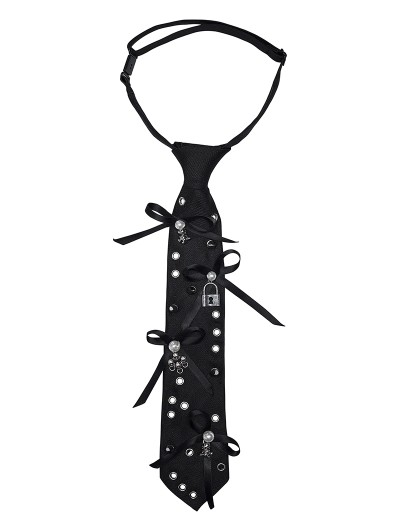 Punk Rave Black Gothic Cute Bow Metal Pendant Necktie