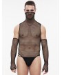 Devil Fashion Black Gothic Mesh Sexy Top with Detachable Sleeves for Men