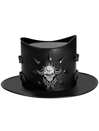 Black Gothic Skull Punk Rivet Wide Brim Halloween Top Hat