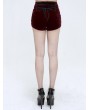 Devil Fashion Red Gothic Vintage Lace Appliqued Velvet Shorts for Women