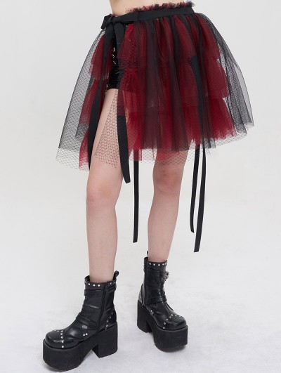 Devil Fashion Black and Red Gothic Short Tiered Puffy Tulle Skirt