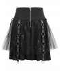 Devil Fashion Black and Gray Cross Pattern Gothic Chain Belt Short Skirt