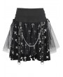 Devil Fashion Black and White Cross Pattern Gothic Chain Belt Short Skirt