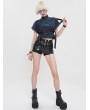 Devil Fashion Gothic Grunge Punk Strap Batwing Sleeve Loose T-Shirt for Women