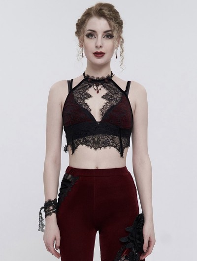 Eva Lady Black and Red Sexy Gothic Lace Velvet Short Corset Top for Women