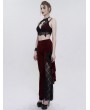 Eva Lady Wine Red Gothic Vintage Lace Flower Long Flared Trousers for Women