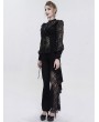 Eva Lady Black Sexy Gothic Lace Velvet Ruffle Long Sleeve Shirt for Women