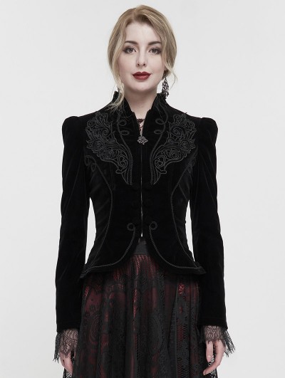 Devil Fashion Black Gothic Vintage Velvet Short Jacket for Women