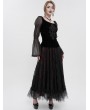 Devil Fashion Black Vintage Gothic Velvet Transparent Long Sleeve Top for Women