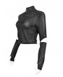 Devil Fashion Black Gothic Punk Stand Collar Long Sleeve Fitted T-shirt for Women