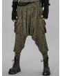 Punk Rave Green Dark Gothic Punk Knitted Holes Loose Crotch Pants for Men