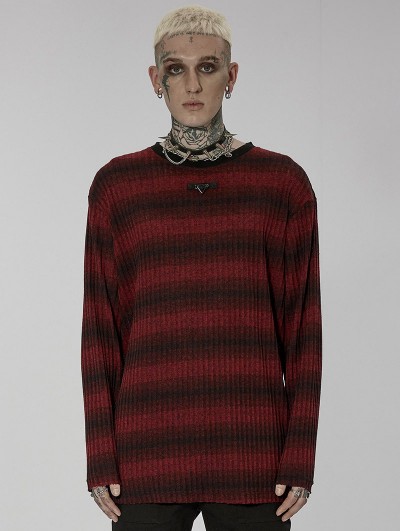 Punk Rave Black and Red Gothic Punk Daily Wear Loose Stripe Sweater for Men