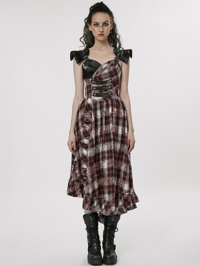Punk Rave Black and Red Gothic Punk Sweet Cool Plaid Irregular Dress