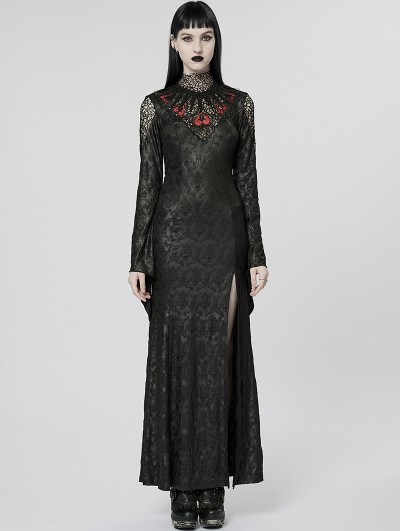 Punk Rave Black Gothic Sexy Elegant Long Sleeve Slit Party Dress