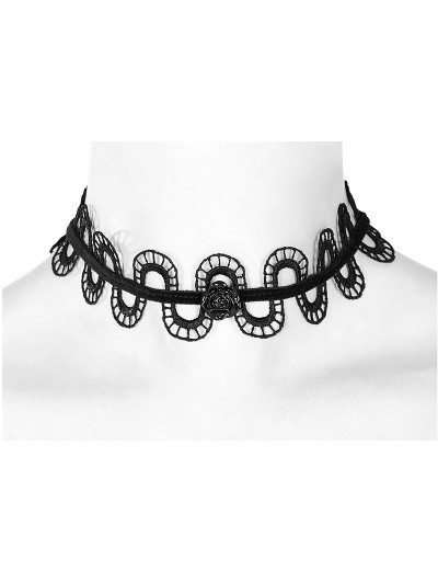 Punk Rave Black Gothic Snake Shaped Lace Rose Choker