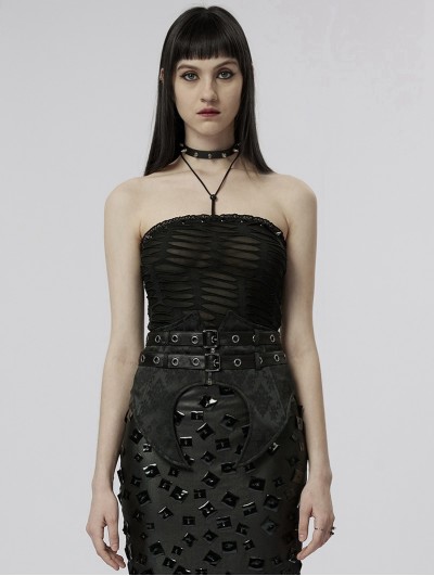 Punk Rave Black Gothic Punk Rivet Daily Bustier Halter Top for Women