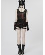 Punk Rave Womne's Black and Red Gothic Punk Skull Pattern Tank Top with Finger Sleeves