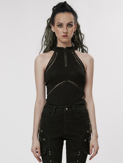 Punk Rave Black Gothic Daily Wear Halter Slim Vest Top for Women
