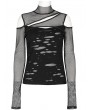 Punk Rave Black Gothic Punk Daily Decayed Mesh Long Sleeve T-Shirt for Women