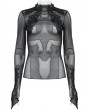 Punk Rave Black Gothic Feather Lace Mesh Long Sleeve Top for Women