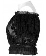 Punk Rave Black Gothic Sexy Flocking Mesh Lace Trim Short Top for Women